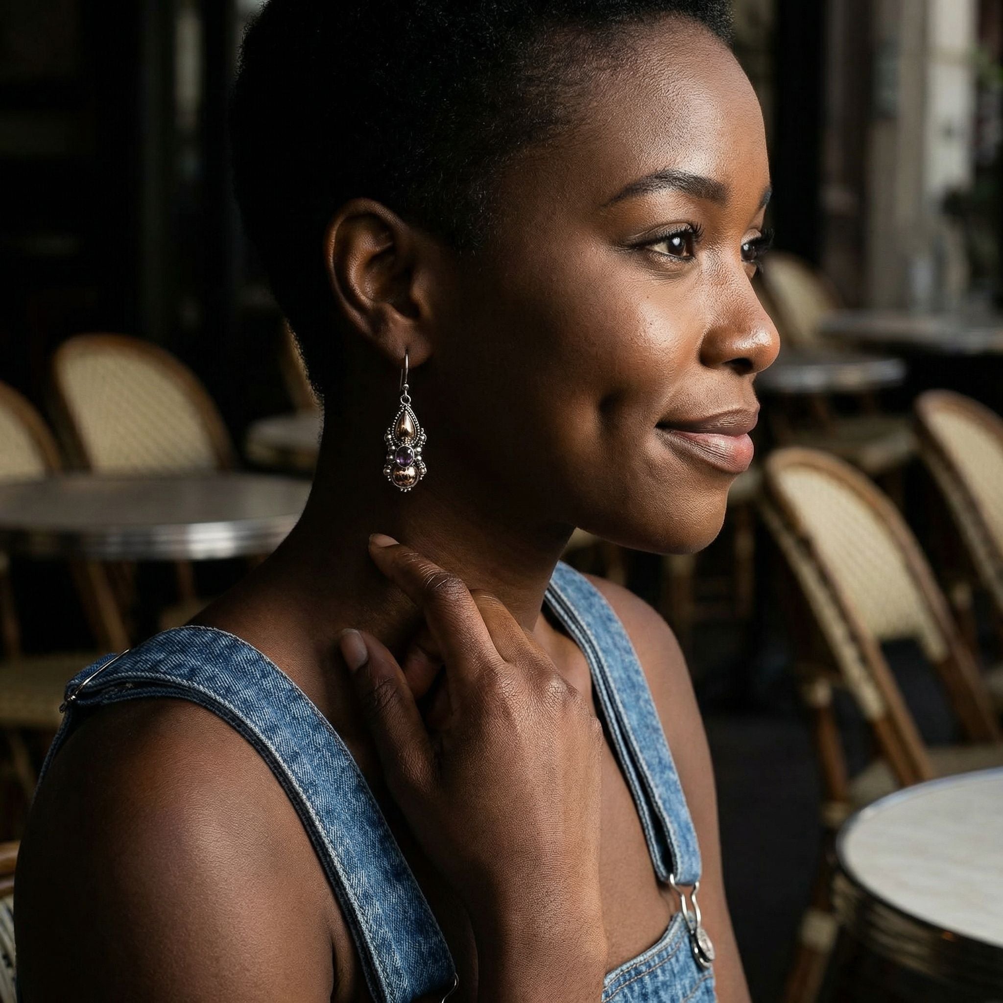 9Ct Gold And Silver Paired Amethyst Drop Earrings