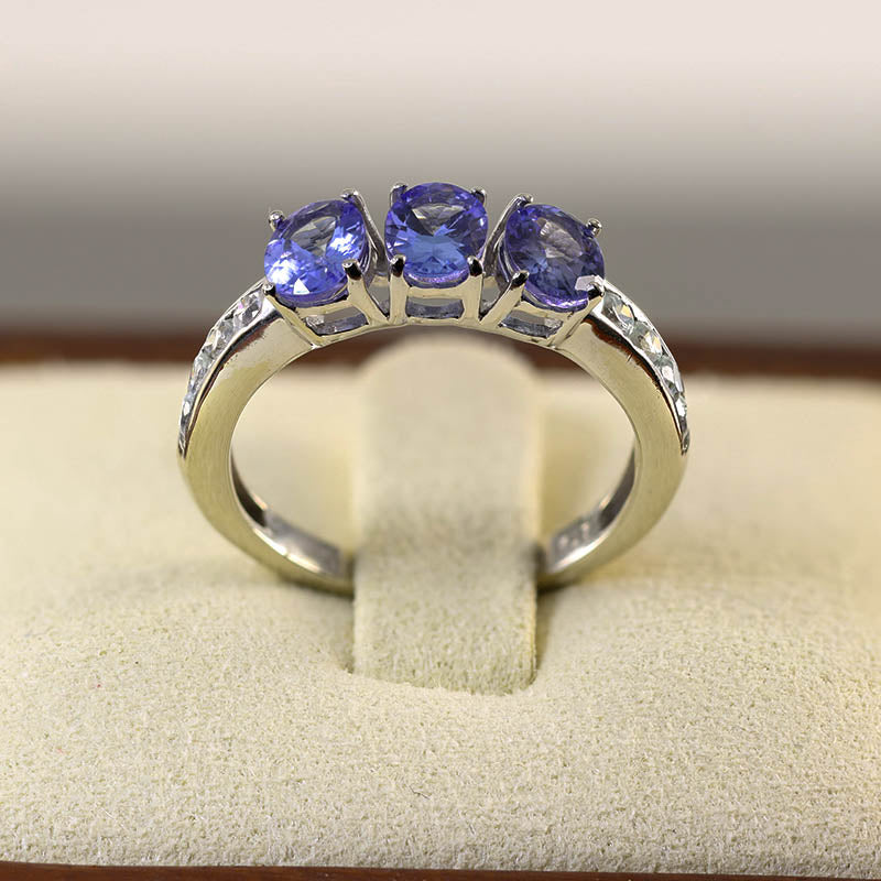 9Ct White Gold Iolite Trilogy Ring