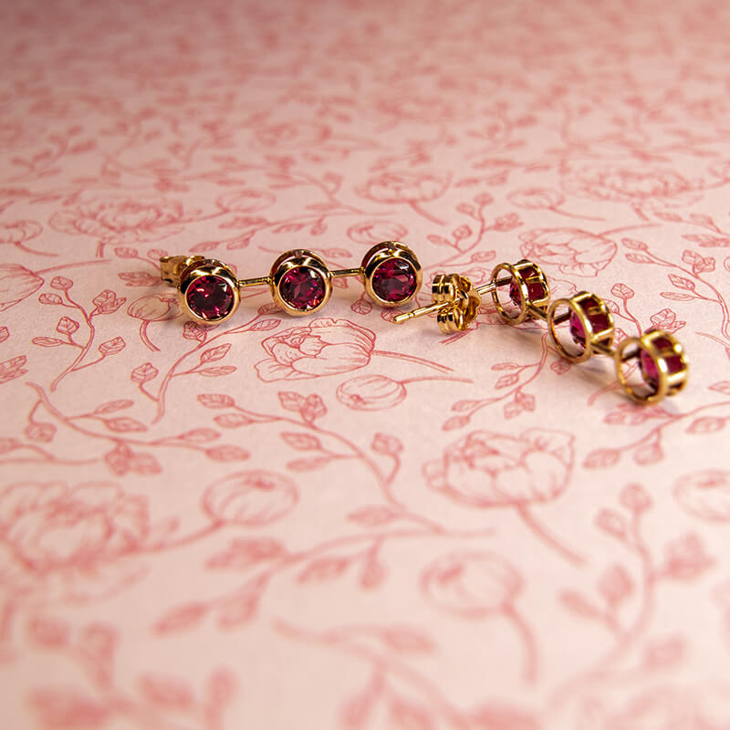 9Ct Gold Bezel Set Rubelite Drop Earrings