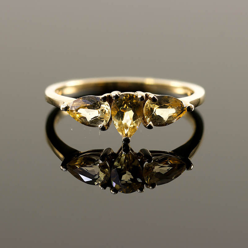 Trio of Pear Cut Lemon Citrine In 9Ct Gold Ring