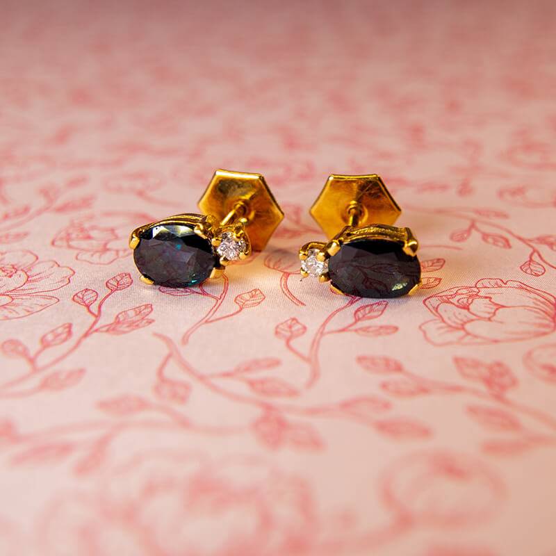 18Ct Blue Sapphire And Diamond Stud Earrings