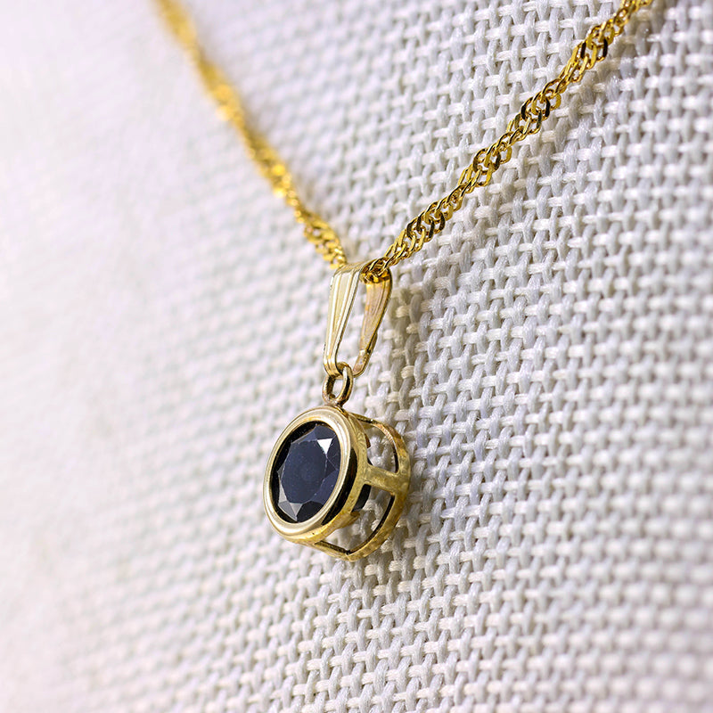 9Ct Gold Rub Set Sapphire Pendant