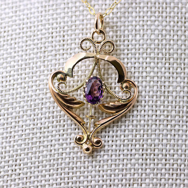 9Ct Amethyst Open Work Pendant in 9ct Gold