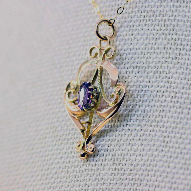 9Ct Amethyst Open Work Pendant in 9ct Gold