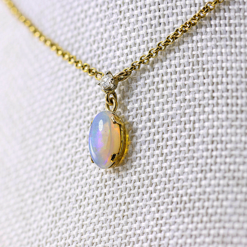9Ct Gold Pale Opal & Diamond necklace