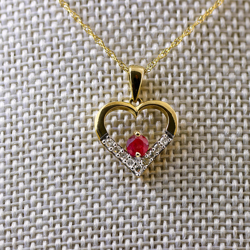 9Ct Gold Ruby & Diamond Heart necklace