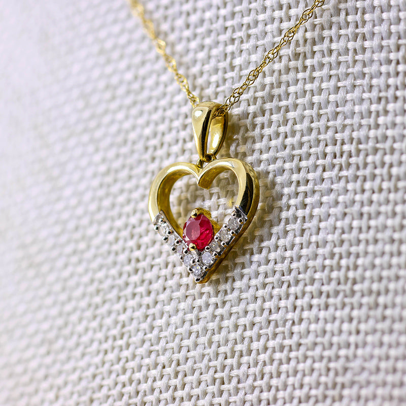 9Ct Gold Ruby & Diamond Heart necklace