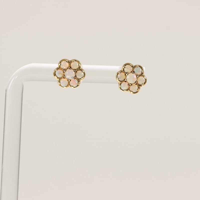 9Ct Gold Opal Floral Cluster Earrings — preloved 9ct gold, opal | Sparklier Fine Jewellery