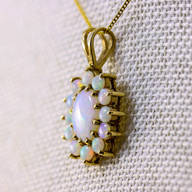 9Ct Gold Vintage Pale Opal Cluster Pendant