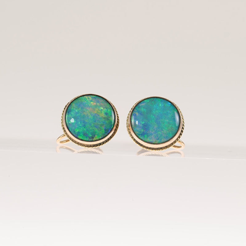 9Ct Gold Black Opal Doublet Screw-Back Clip On Earrings — preloved 9ct gold, opal | Sparklier Fine Jewellery