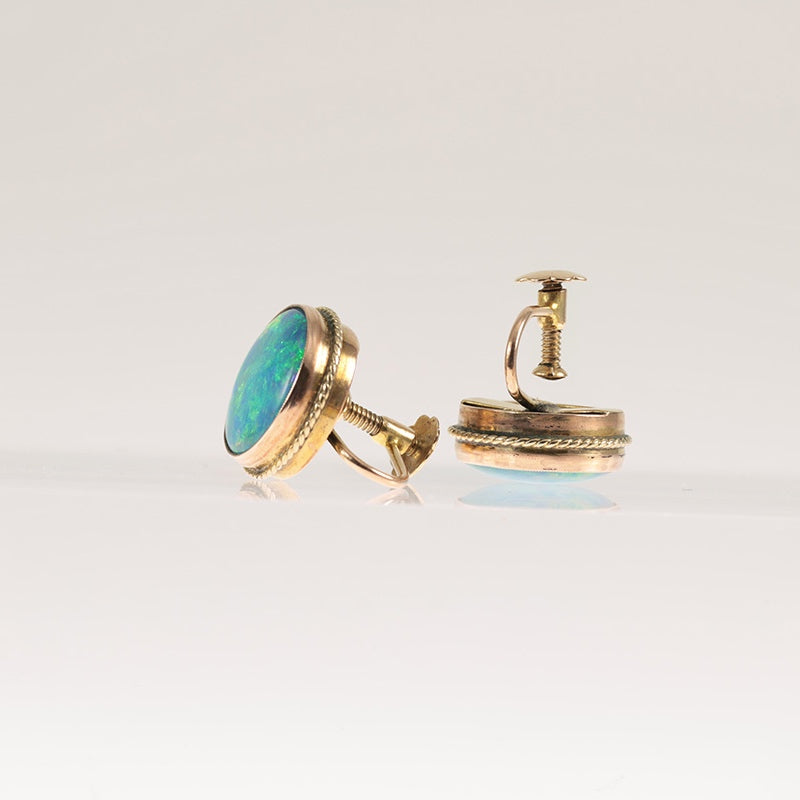9Ct Gold Black Opal Doublet Screw-Back Clip On Earrings — preloved 9ct gold, opal | Sparklier Fine Jewellery