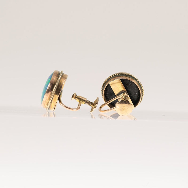 9Ct Gold Black Opal Doublet Screw-Back Clip On Earrings — preloved 9ct gold, opal | Sparklier Fine Jewellery