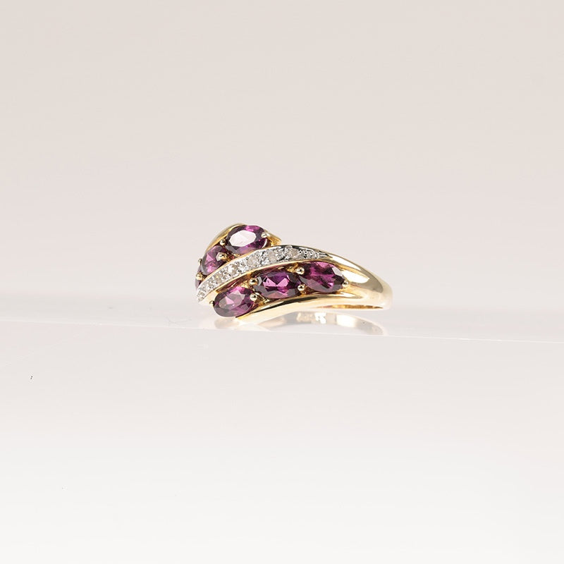 9Ct Gold Diamond And Garnet Crossover Ring — preloved 9ct gold, garnet | Sparklier Fine Jewellery
