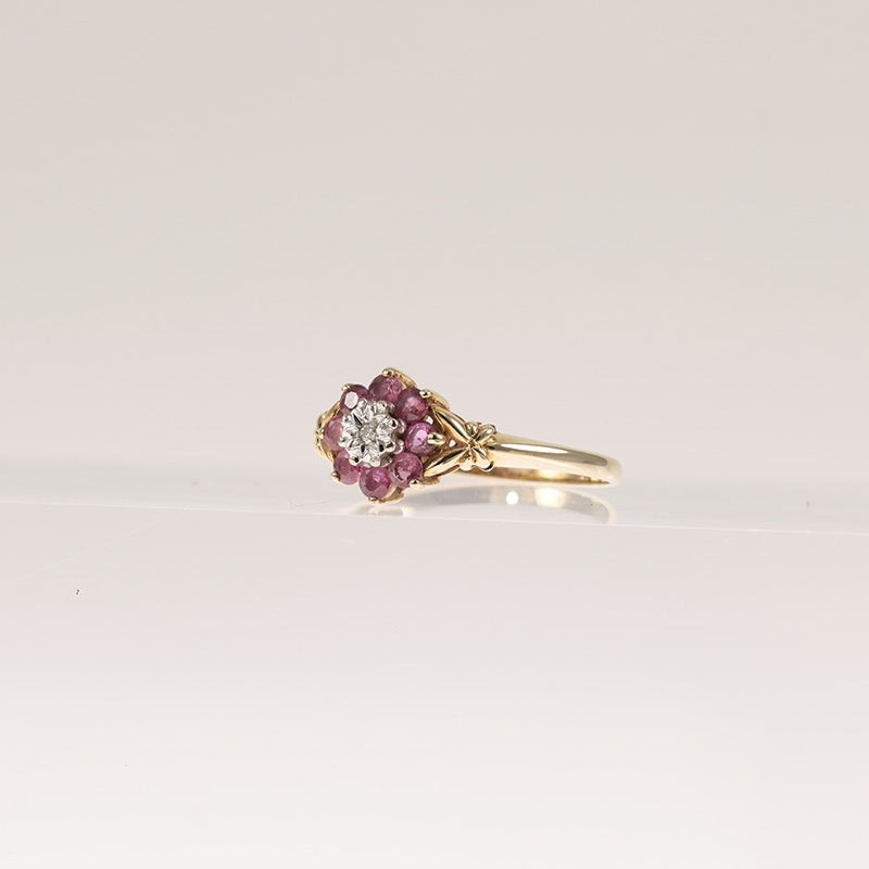 9ct Gold Diamond and Ruby Cluster Ring — preloved 9ct gold, ruby | Sparklier Fine Jewellery