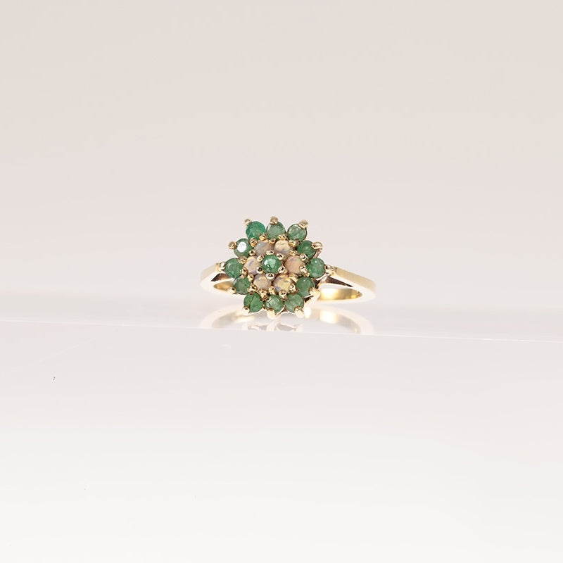 9ct Gold Emerald and Opal Cluster Ring — preloved 9ct gold, emerald | Sparklier Fine Jewellery