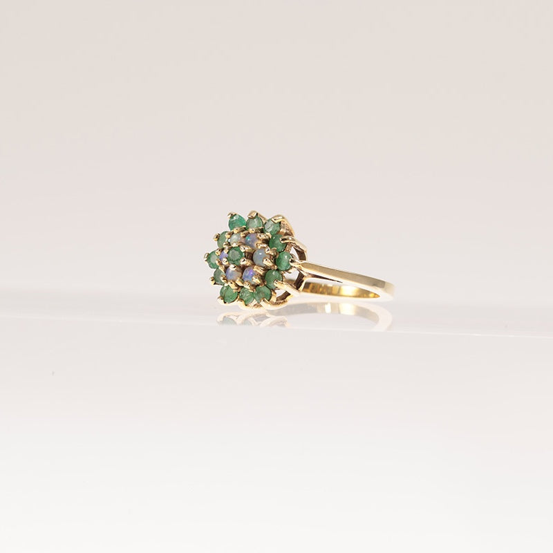 9ct Gold Emerald and Opal Cluster Ring — preloved 9ct gold, emerald | Sparklier Fine Jewellery