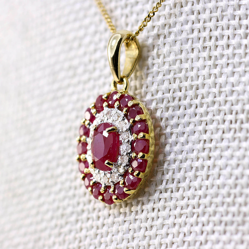 9Ct Gold Ruby, Diamond & Ruby Double Halo necklace