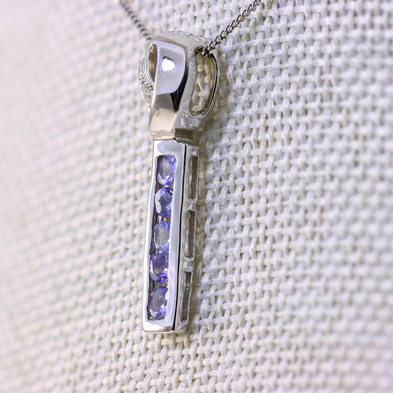 9Ct White Gold Channel Set Tanzanite & Diamond Bar necklace