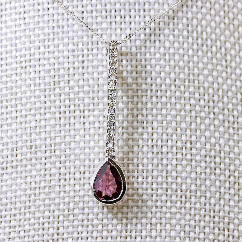 9Ct White Gold Diamond And Garnet Drop Pendant