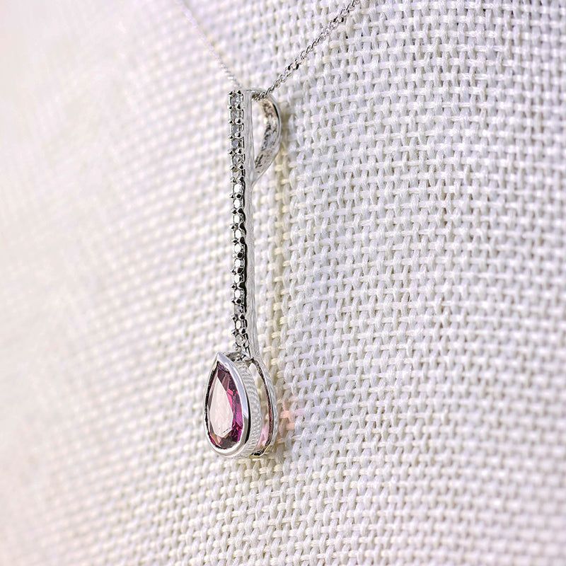 9Ct White Gold Diamond And Garnet Drop Pendant