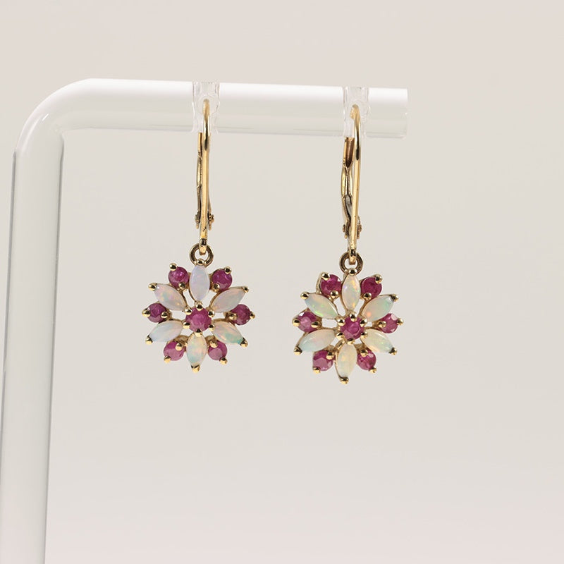 9Ct Gold Ruby And Opal Drop Earrings — preloved 9ct gold, ruby | Sparklier Fine Jewellery