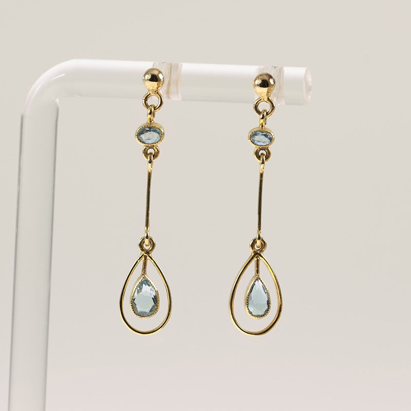 9Ct Gold Aquamarine Drop Earrings — preloved 9ct gold, aquamarine | Sparklier Fine Jewellery