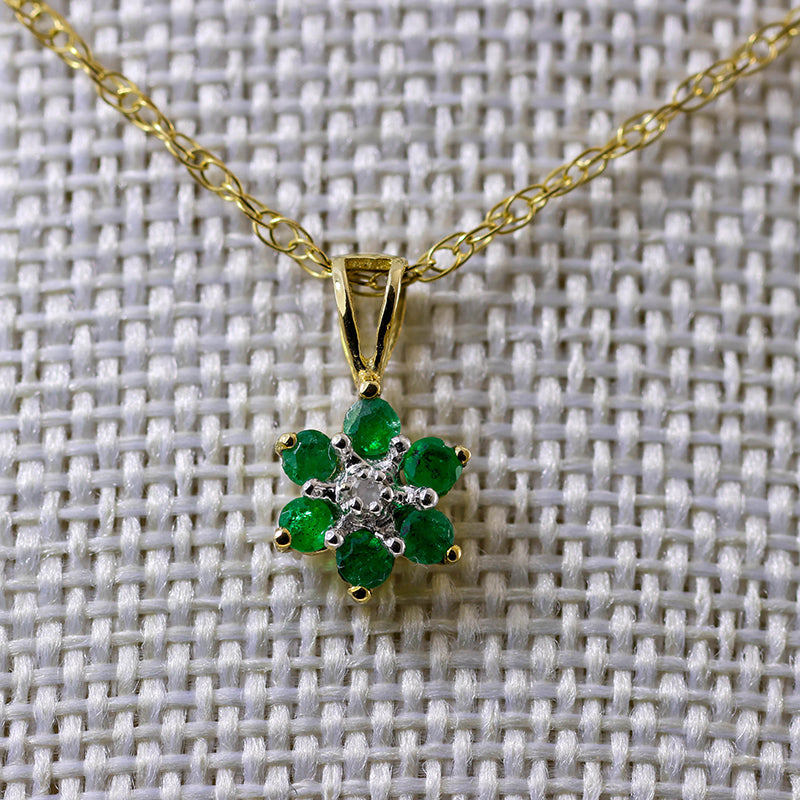 9Ct Gold Diamond And Emerald Pendant