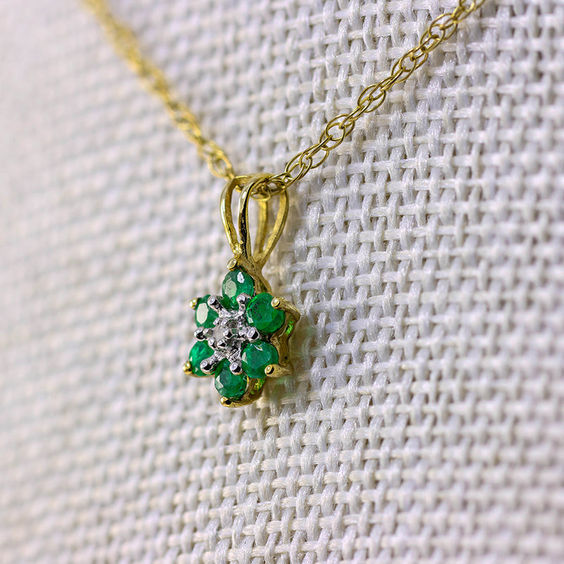 9Ct Gold Diamond And Emerald Pendant