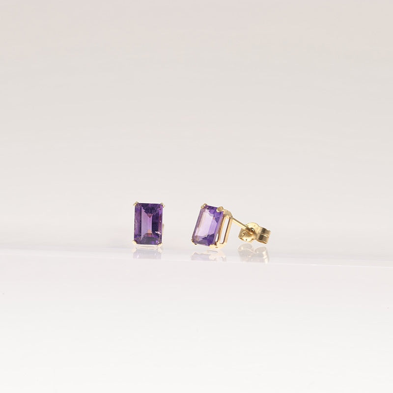 9Ct Gold Princess Cut Amethyst Stud Earrings — preloved 9ct gold, amethyst | Sparklier Fine Jewellery