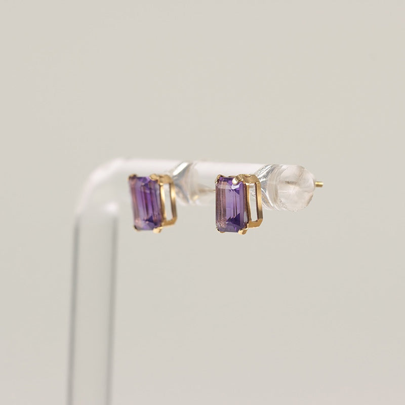 9Ct Gold Princess Cut Amethyst Stud Earrings — preloved 9ct gold, amethyst | Sparklier Fine Jewellery