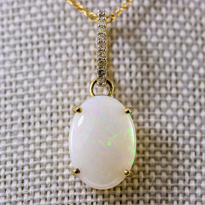 9Ct Gold Opal & Diamond Pendant