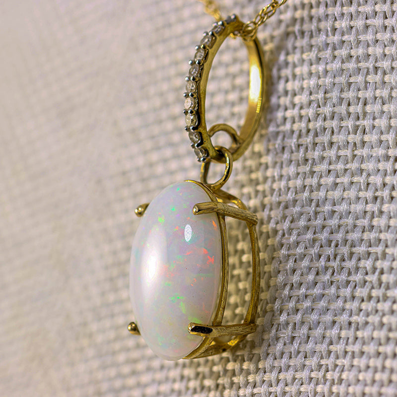9Ct Gold Opal & Diamond Pendant
