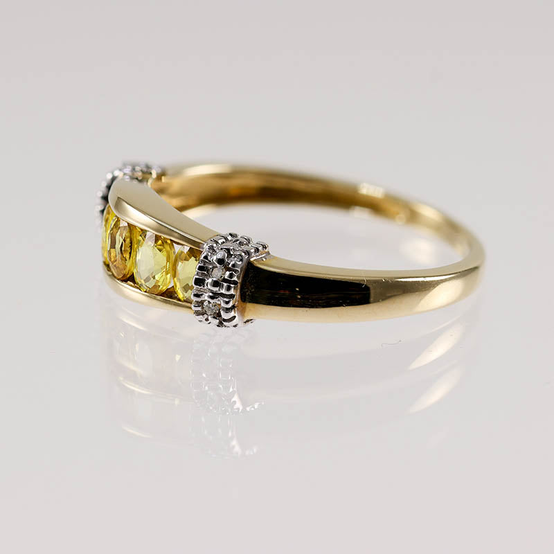 9Ct Gold Channel Set Yellow Sapphire & Diamond Ring