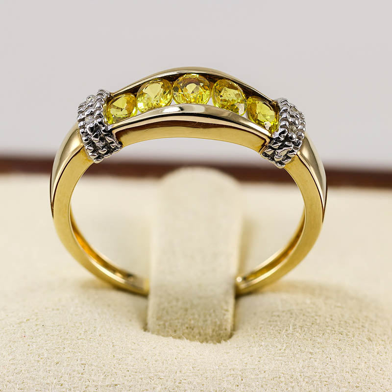 9Ct Gold Channel Set Yellow Sapphire & Diamond Ring