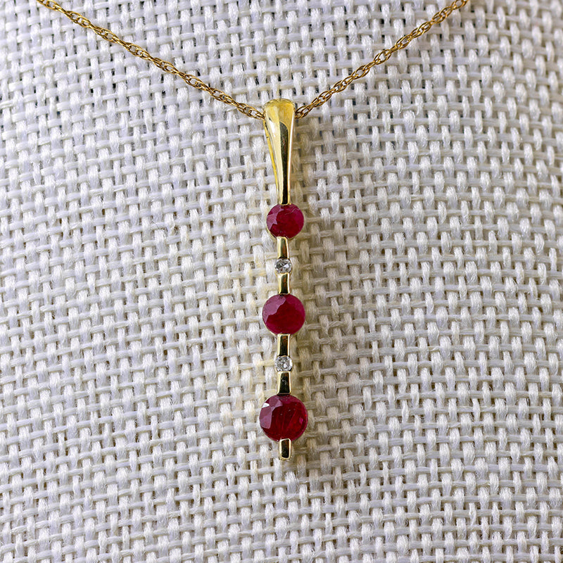 9Ct Gold Diamond & Ruby Bar necklace