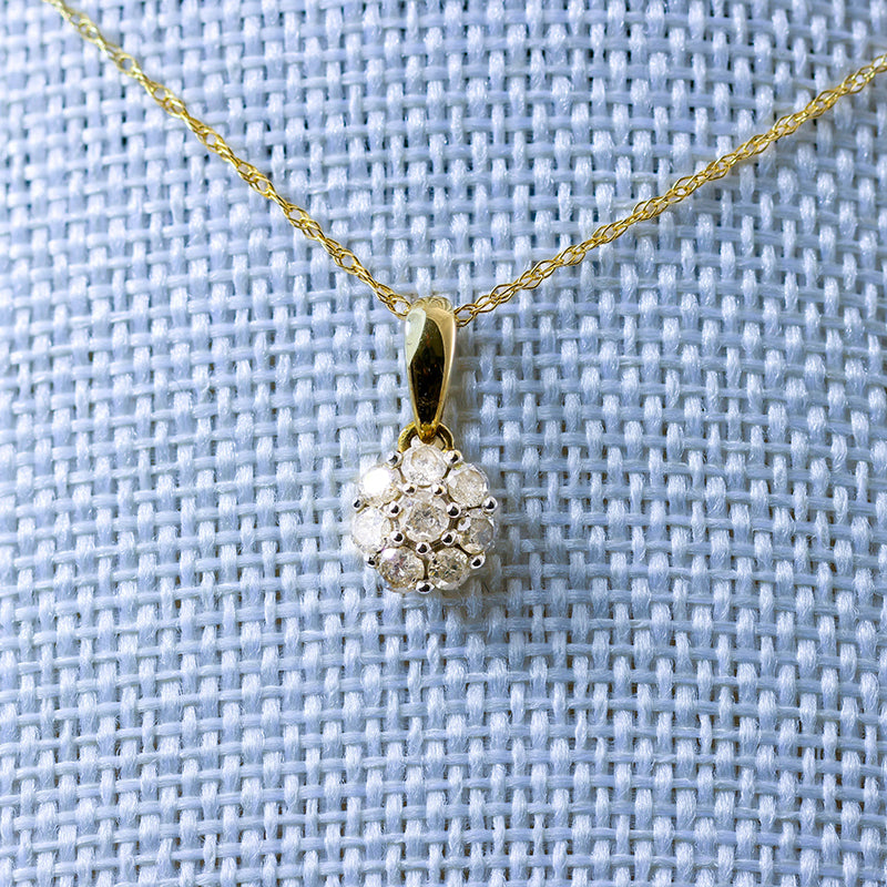 9Ct Gold Diamond Cluster necklace