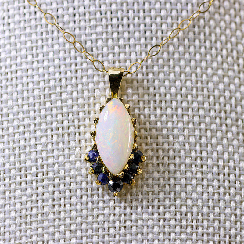 9Ct Gold Marquise Cut Opal & Sapphire necklace