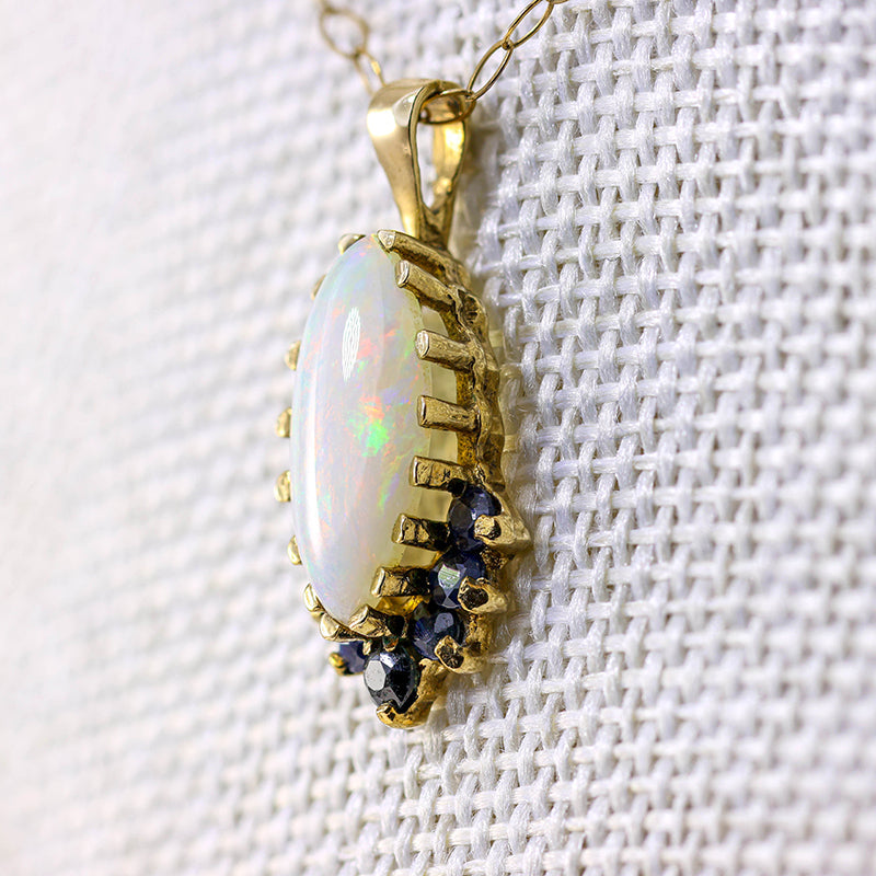 9Ct Gold Marquise Cut Opal & Sapphire necklace
