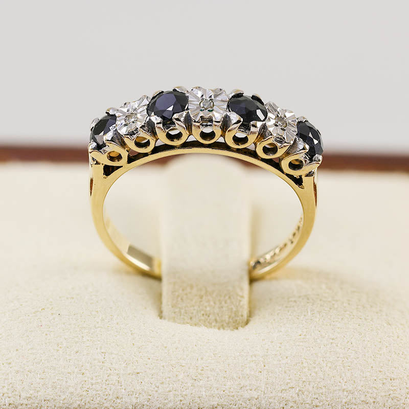 Diamond & Sapphire Half Eternity 9Ct Gold Ring