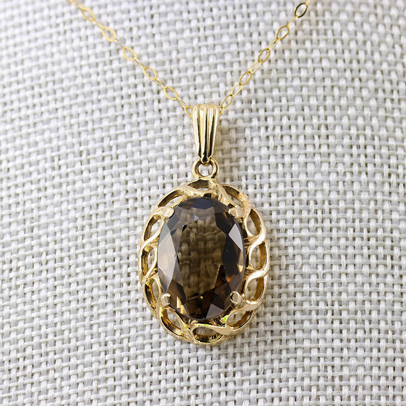 9ct Gold Smoky Quartz Pendant Vintage 1991