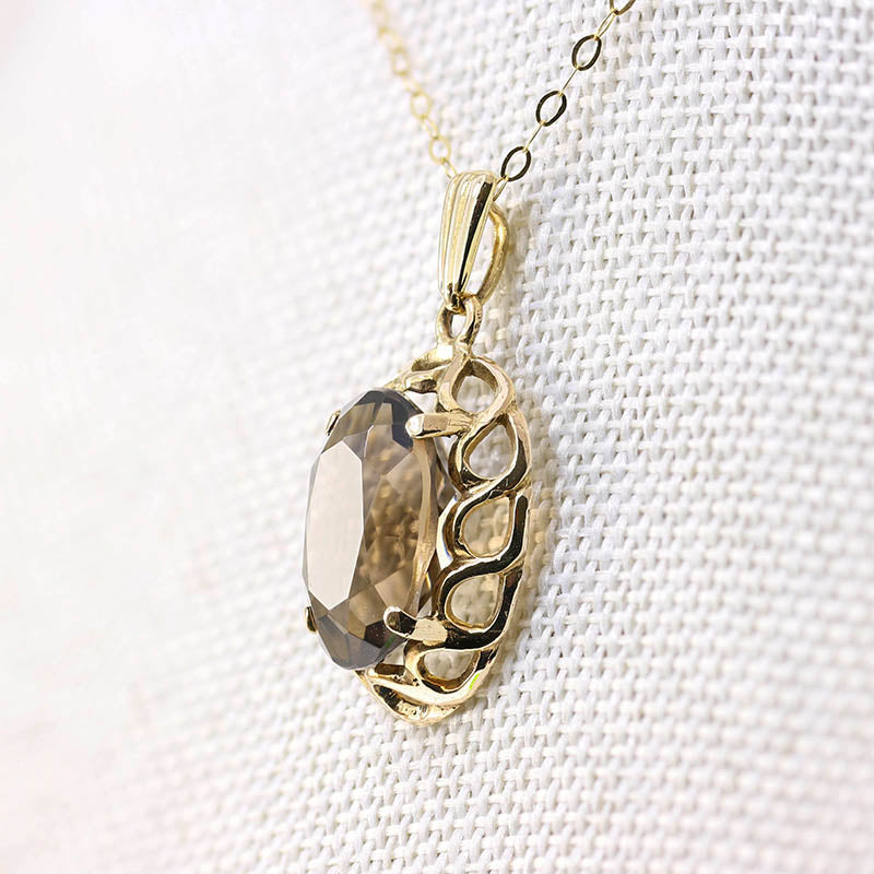 9ct Gold Smoky Quartz Pendant Vintage 1991