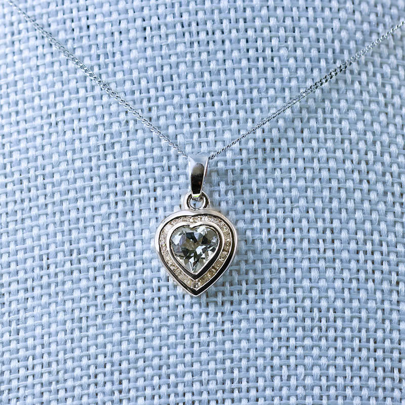 9Ct Gold Aquamarine & Diamond Heart Pendant
