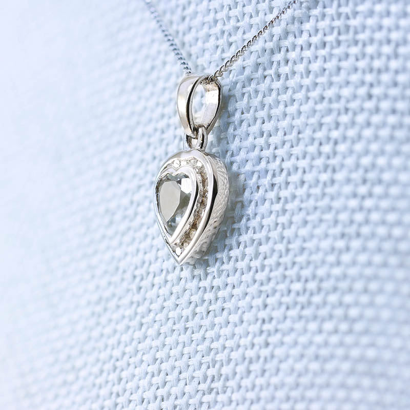 9Ct Gold Aquamarine & Diamond Heart Pendant