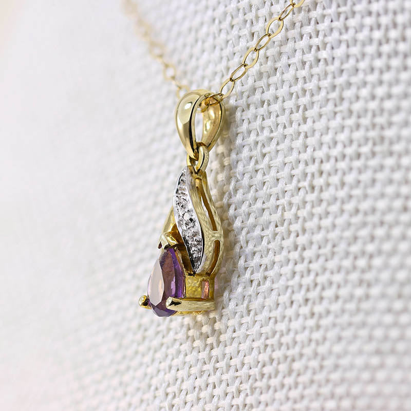 9Ct Gold Contemporary Amethyst & Diamond Pendant