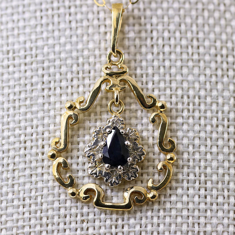 9Ct Gold Sapphire & Diamond Drop Lavalier necklace