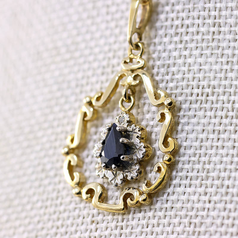 9Ct Gold Sapphire & Diamond Drop Lavalier necklace