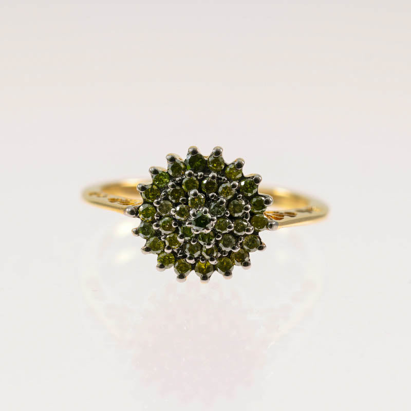 9Ct Gold Green Diamond Ring 0.50Ct Diamonds — top view of green diamond cluster