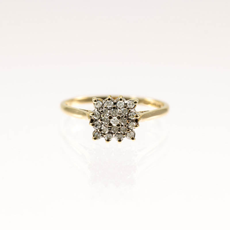 9Ct Gold Diamond Square Cluster Ring — top view of square diamond cluster