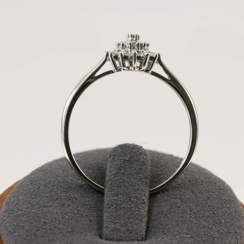 9ct White Gold Diamond Cluster Ring — back view on ring stand