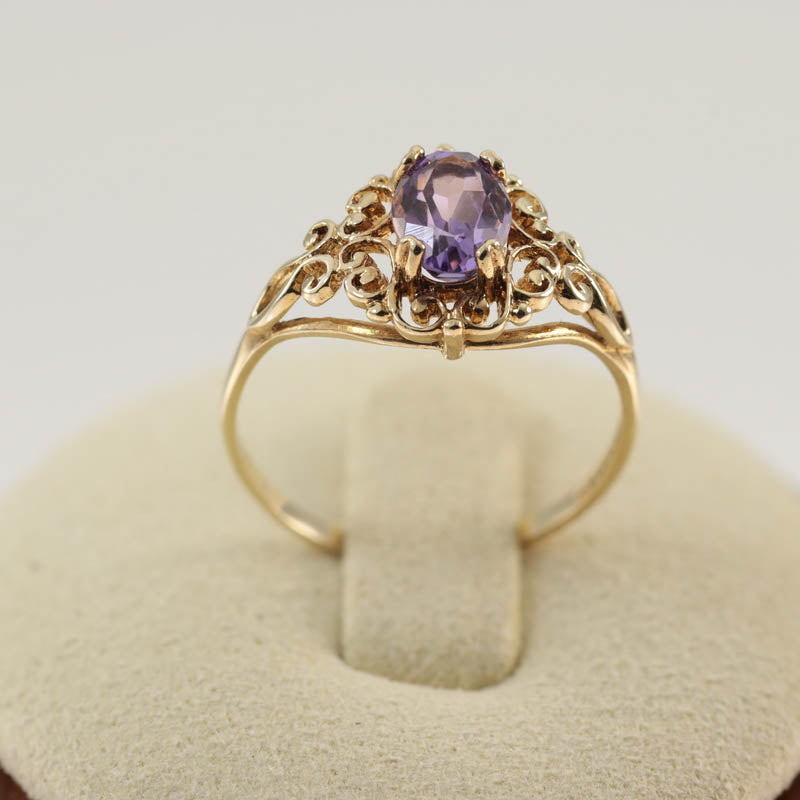 9Ct Gold Amethyst Ring — displayed on ring stand